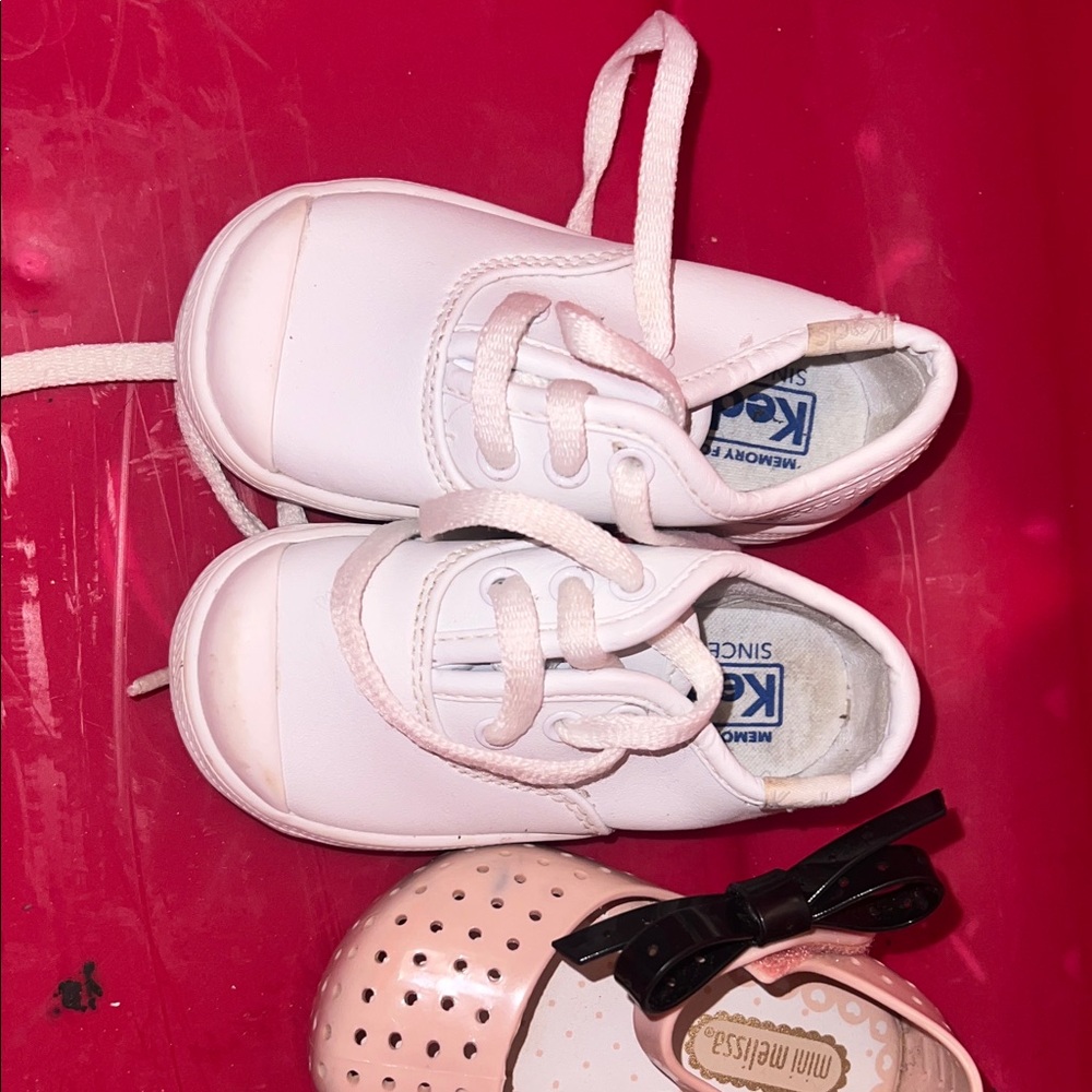 Keds Kids White and Light Pink Sneakers